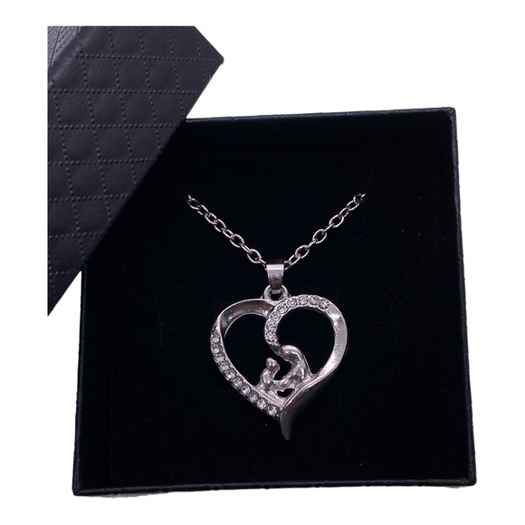 Imitation Diamond CZ Mom Baby Mother Child Heart Necklace Gift Box - Picture 2 of 4